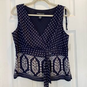 Norton McNaughton Navy and White Patterned Blouse